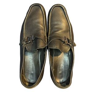 Salvatore Ferragamo Men's Gancini Bit Loafers in Black Pebbled Leather Size 9.5